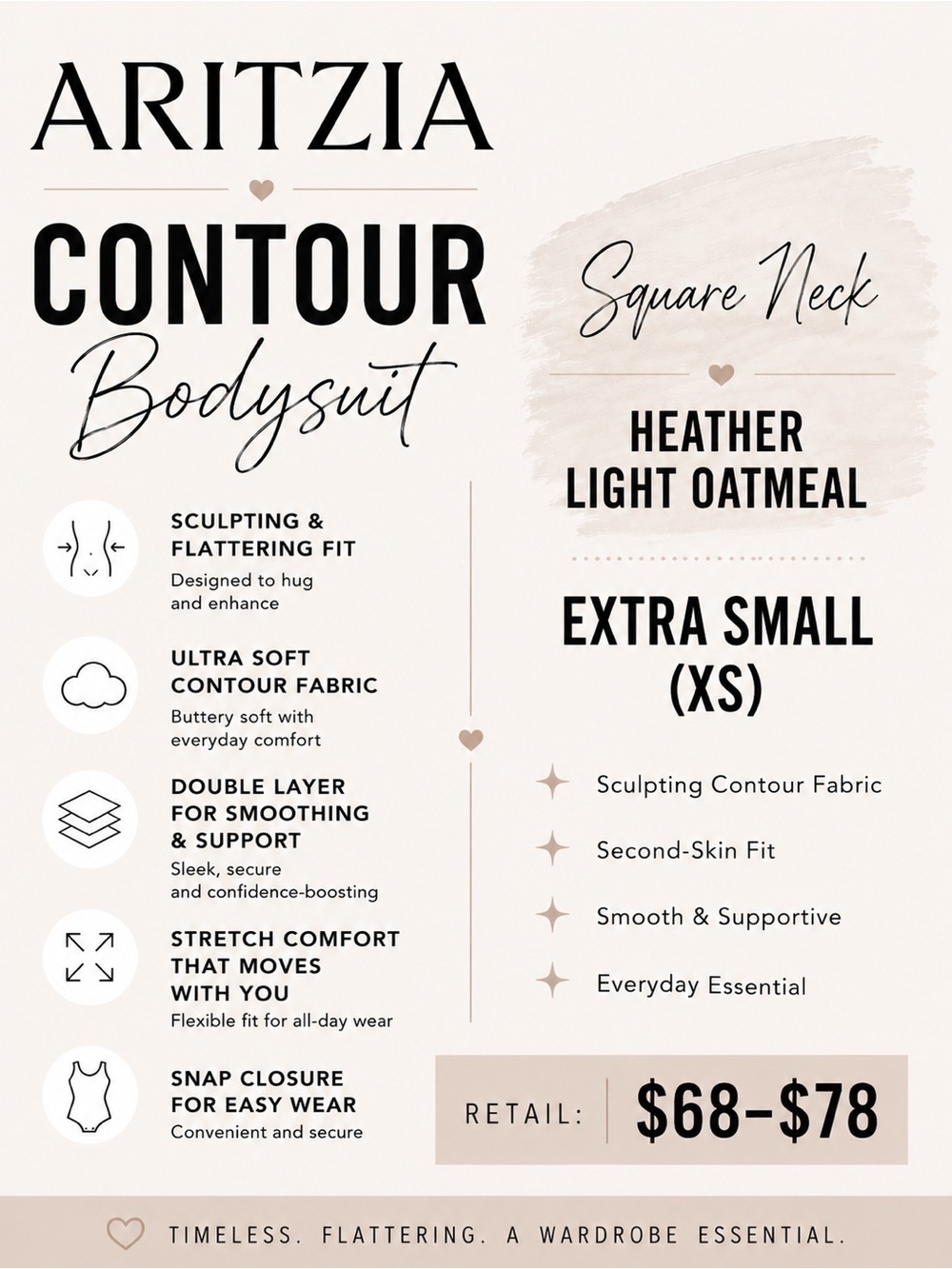 Aritzia Contour Square Neck Bodysuit - Heather Light Oatmeal
